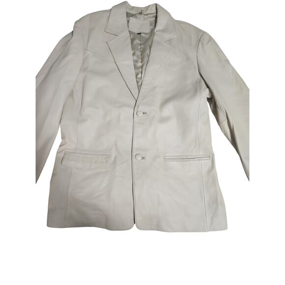 Bonus Italian Fashion Genuine Leather Cream Blazer Coat Size XL - Picture 6 of 12